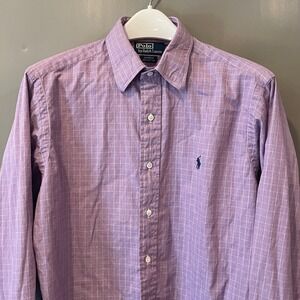 Polo Ralph Lauren Andrew Mens Purple Grid Cotton Button Down Shirt 15.5 32/33